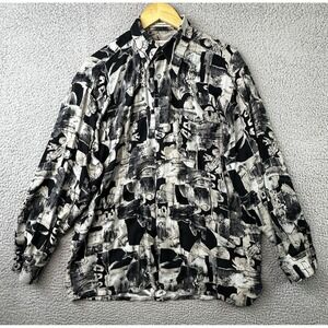 VTG Gabicci Shirt Mens Large Black Gray Abstract Button Front L/S Mod Disco